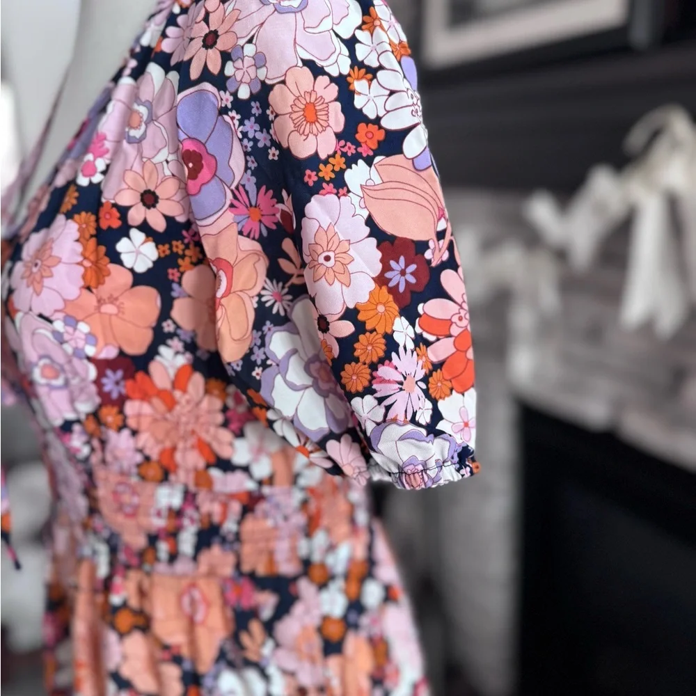 NEW WITH TAGS Small Floral Smocked Waist Puff Sleeve Dress - Multi